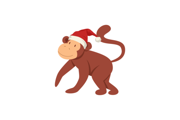 Animals Monkey Wearing Christmas Hats Illustrations