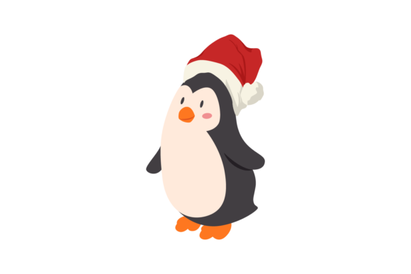 Animals Pinguin Wearing Christmas Hats Illustrations
