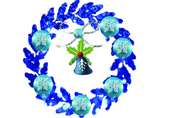 Blue Christmas Wreath Illustration for Crafting