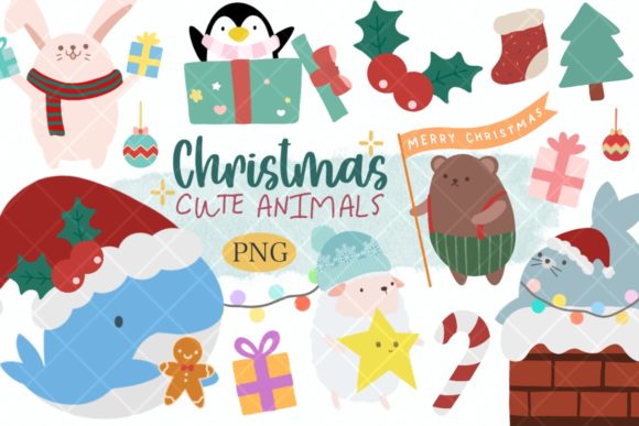 Christmas Cute Animals Illustrations for Digital Selling