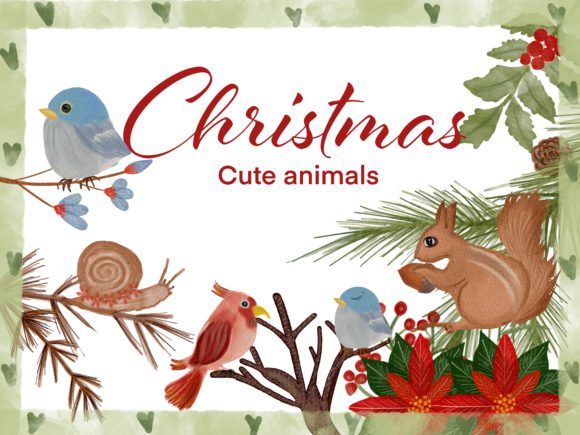 Christmas Cute Birds Watercolor Illustrations