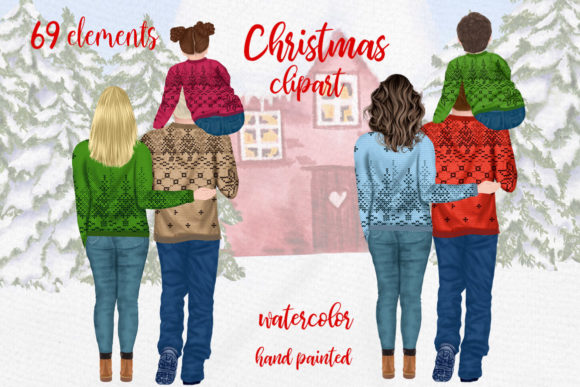 Christmas Family Clipart Sublimation Png for Local Business Branding