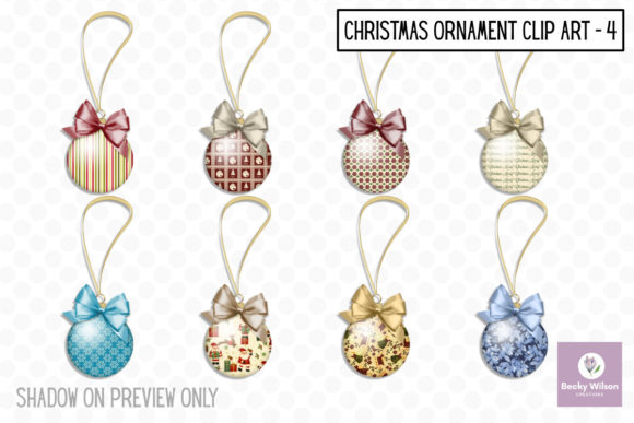 Christmas Hanging Ornaments Set 4 Illustrations