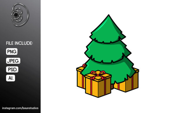 Christmas Tree Cartoon Illustration for Branding and Design
