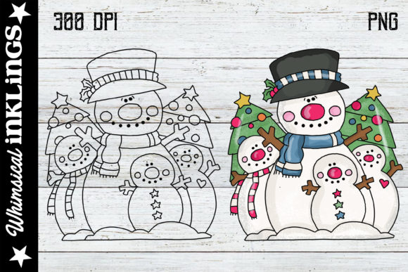 Christmas Tree Snowmen Illustrations for Festive Content