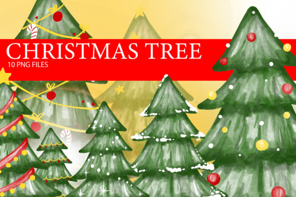 Christmas Tree Watercolor Clip Art for Illustrations