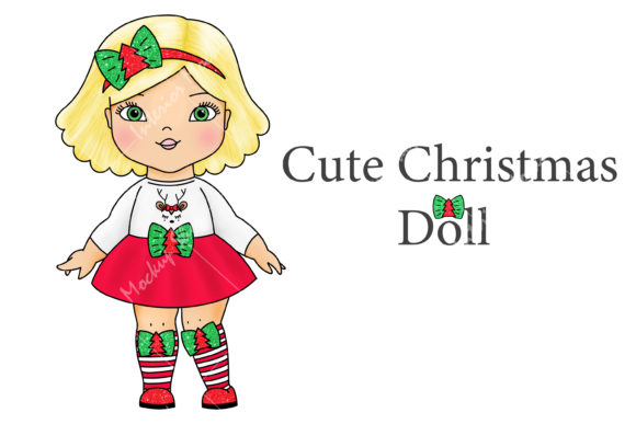 Cute Christmas Doll Illustration for Digital Selling