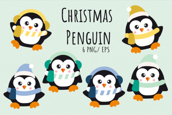 Cute Christmas Penguin Set Illustrations