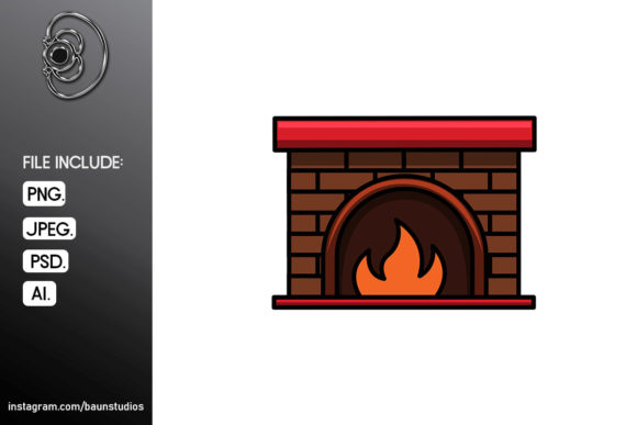 Fireplace Christmas Cartoon Illustration for Handmade Creations