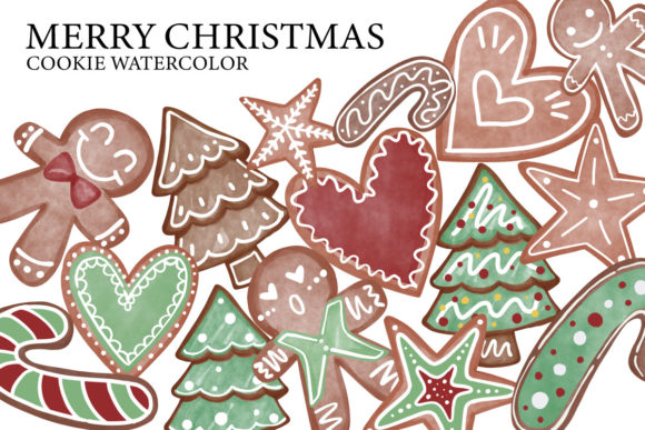 Merry Christmas Cookie Watercolor Illustration