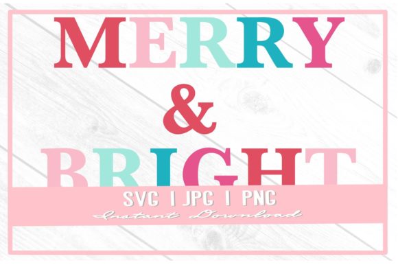 Retro Rainbow Merry Bright Christmas Illustration