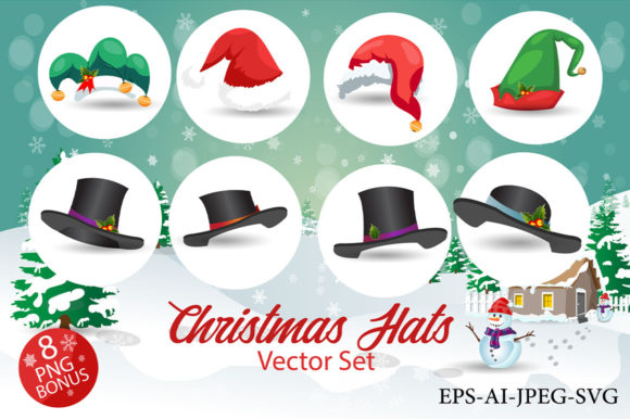 Santa Claus Hat Set Vector Christmas Illustrations