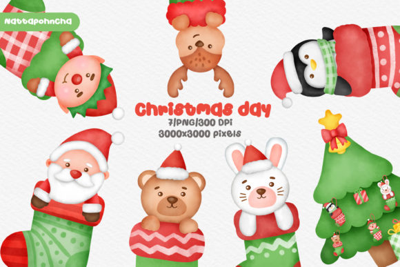 Watercolor Christmas Clipart for Embroidery Projects