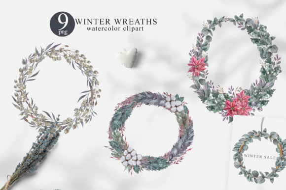 Watercolor Christmas Wreath Clipart Set for Illustrations